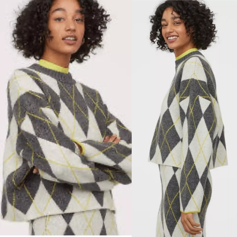 Pringle of Scotland x H&M Diamond Check Wool Blend Tan/Yellow